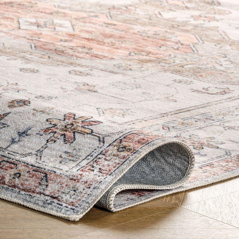 Beige Vintage Medallion Machine Washable Area Rug