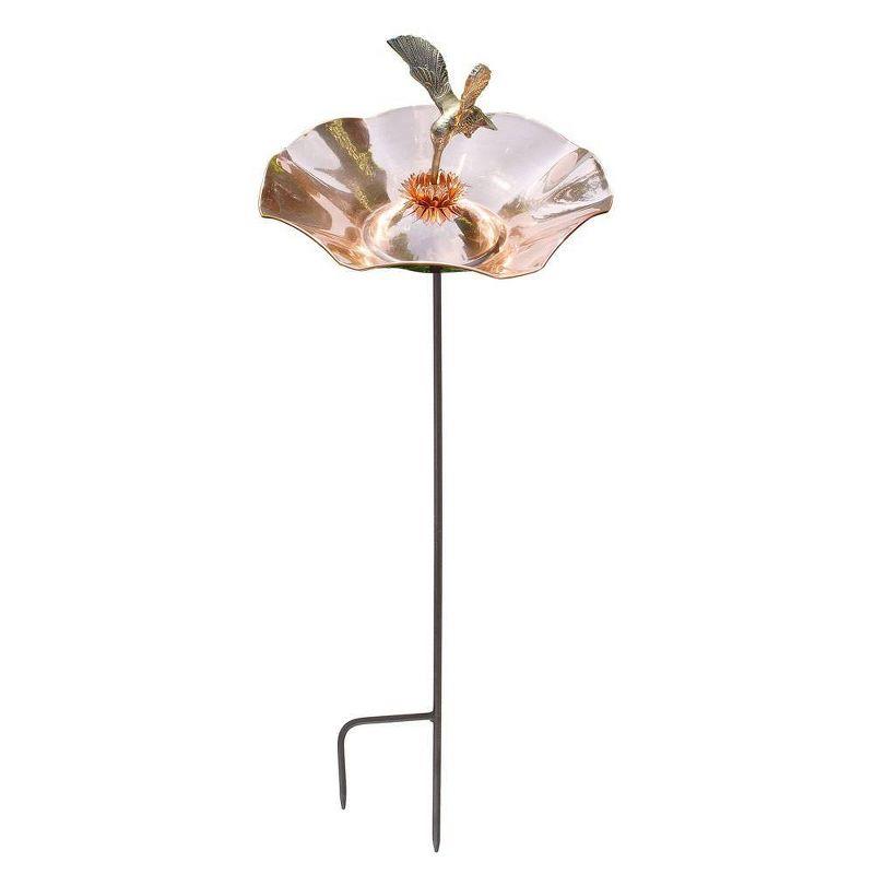 Copper Hummingbird Birdbath with Wrought Iron Stake