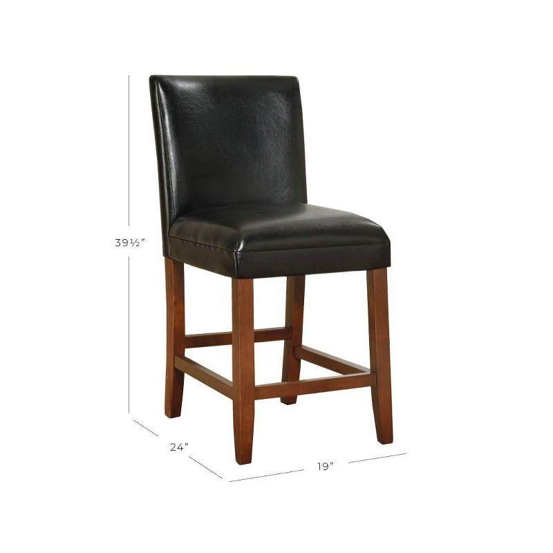24" Faux Leather Luxury Counter Height Barstool Black - HomePop: Rubberwood Legs, Padded Back