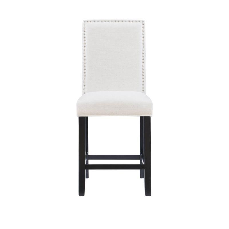 Linon 24" Stewart Padded Back and Seat Faux Leather Upholstered Counter Height Barstool - Glitz White: Elegant Nailhead Trim, Wood Legs