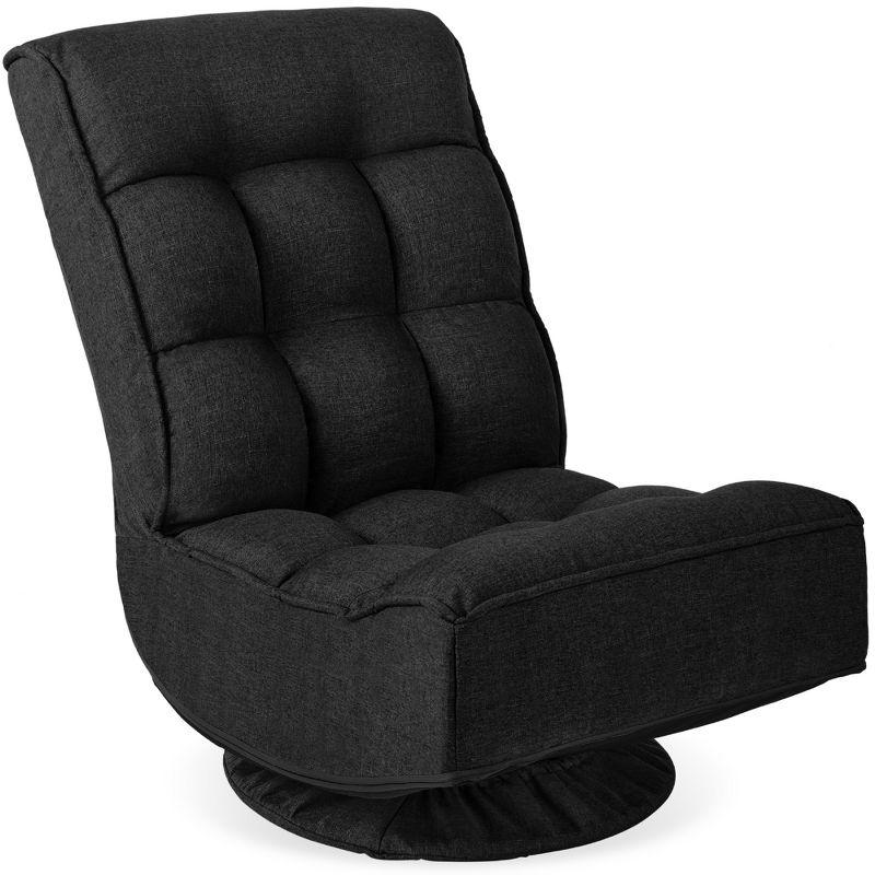 Swivel Folding Floor Gaming Chair in Black with Tufted Cushions