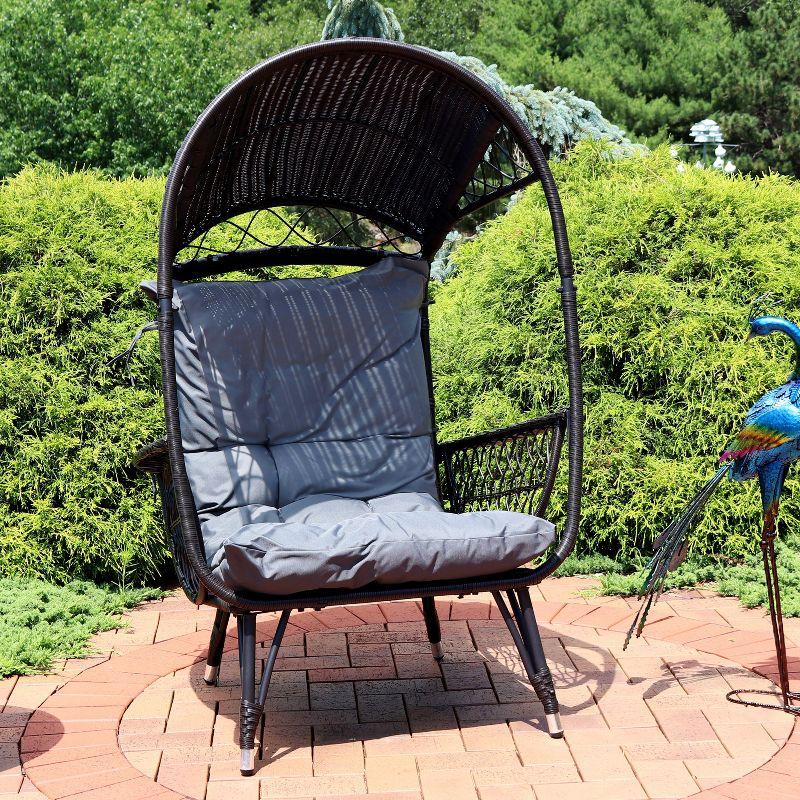Sunnydaze Shaded Comfort Wicker Outdoor Egg Chair with Legs - 56.5" H - Gray