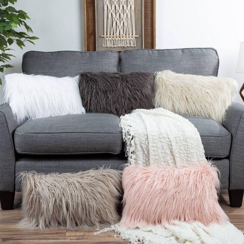 12"x20" Oversize Curled Shag Faux Fur Lumbar Throw Pillow - Hastings Home