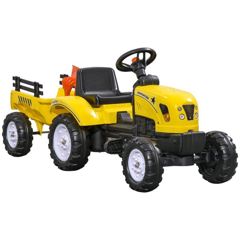 Yellow Manual Pedal Ride-On Tractor with Storage Trailer