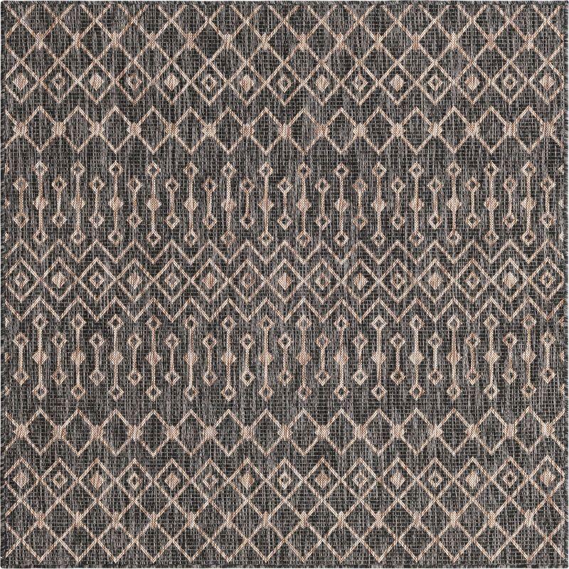 Unique Loom 5' 3 x 5' 3 Square Indoor/Outdoor Trellis Charcoal Gray Area Rug