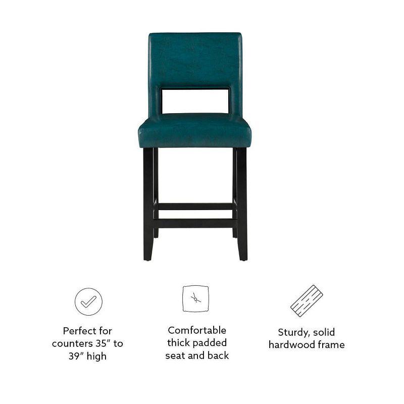 Linon 24" Vega Padded Back and Seat Faux Leather Counter Height Barstool Hardwood Blue: Upholstered, Stained Finish, Foam Fill