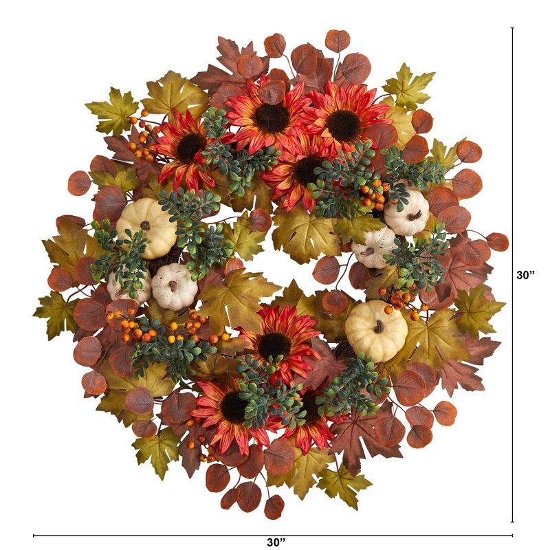 30" Fall Pumpkin Sunflower Maple Leaves Artificial Wreath