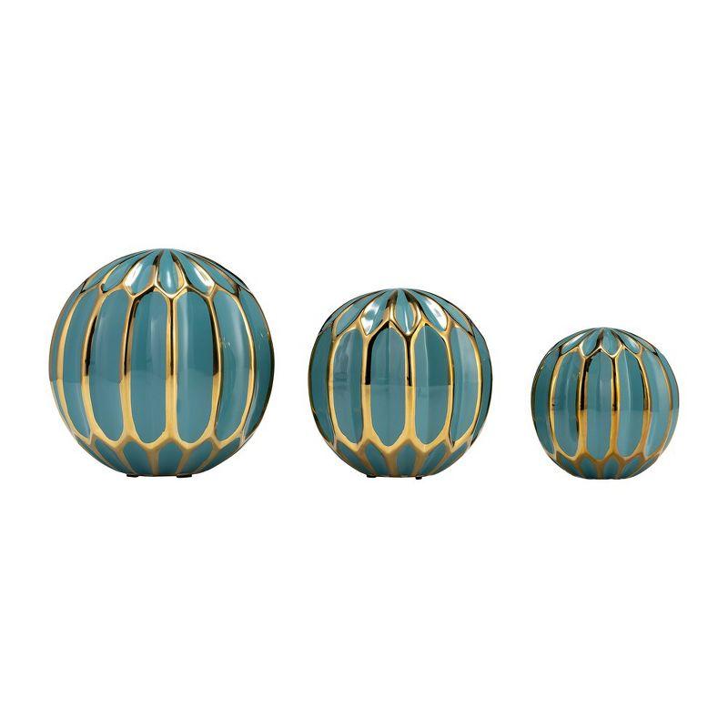 Set of 3 Turquoise and Gold Ceramic Decorative Orbs