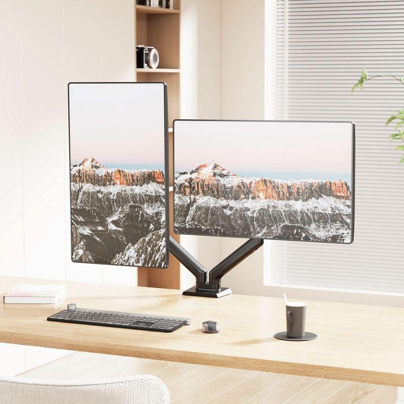 Mount-It! Full Motion Dual Monitor Mount with Spring Arms, 17 in. to 32 in. with Tilt, Rotation, Swivel, Height Adjustment, Clamp or Grommet, Black