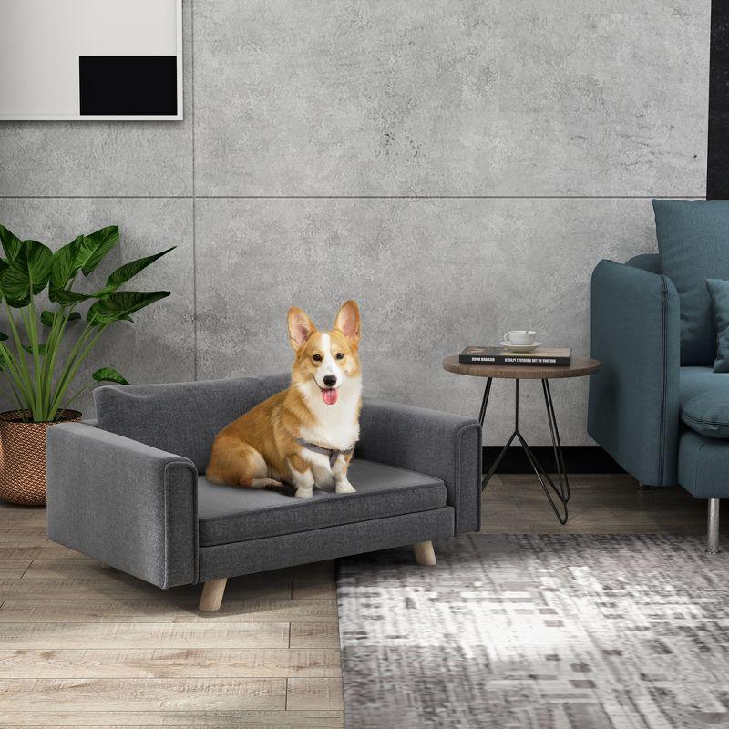 PawHut Raised Dog Sofa with Seat and Back Cushions Elevated Pet Sofa for Small and Medium Dogs, Gray