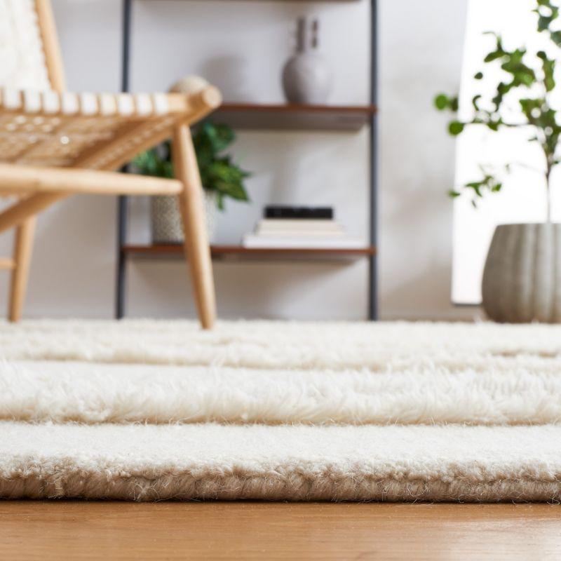 Ivory and Brown Square Wool Shag Rug