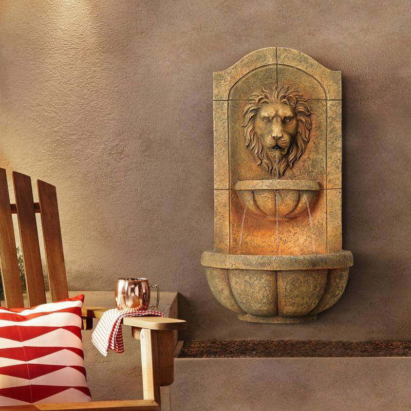 John Timberland Lion Head Rustic 2 Tier Outdoor Wall Water Fountain with LED Light 29 1/2" for Yard Garden Patio Home Deck Porch Exterior Balcony