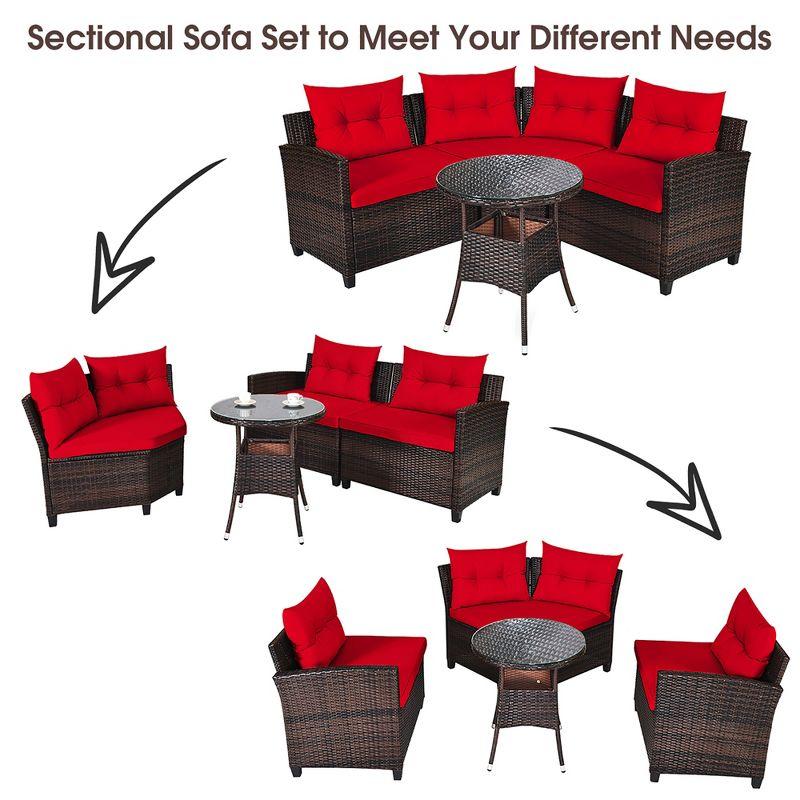 Costway 4PCS Outdoor Patio Rattan Furniture Set Cushioned Sofa Table Red
