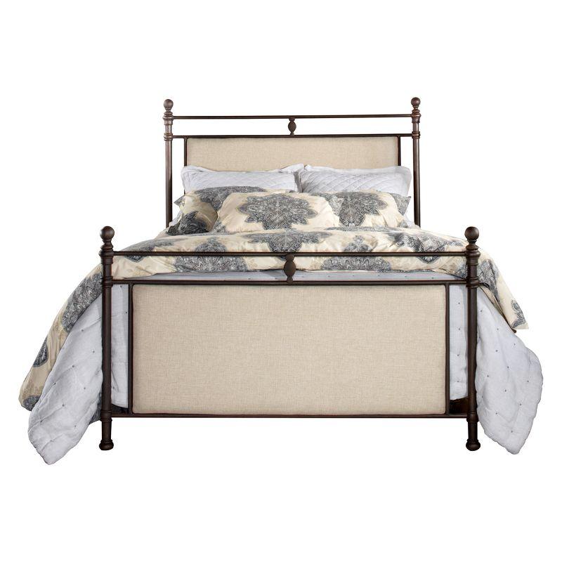 King Ashley Metal and Upholstered Bed Set Linen Stone Fabric/Rustic Brown - Hillsdale Furniture