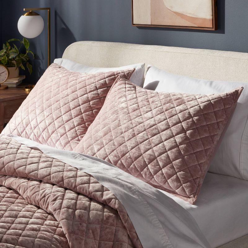 Standard Luxe Diamond Stitch Velvet Quilt Sham Mauve - Threshold™: OEKO-TEX Certified, Polyester, Machine Washable