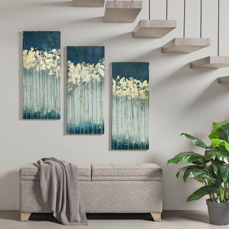 Teal and Gold Abstract Forest Canvas Art Set of 3