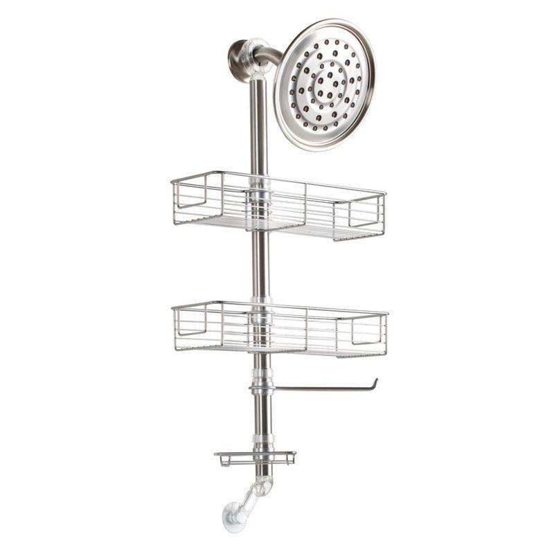 iDESIGN Forma Shower Caddy Station Brushed Stainless Steel: Bathroom Organizer, Rust-Resistant Shelf