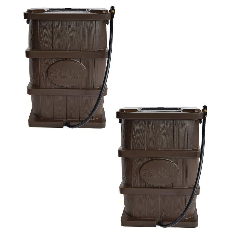 FCMP Outdoor 45 Gal Wood Grain Rain Catcher Barrel Container Brown (Set of 2)