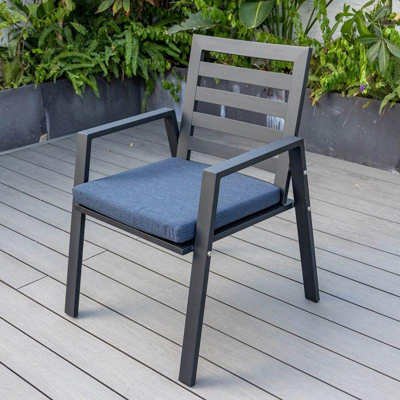 LeisureMod Chelsea Modern Patio Dining Armchair in Aluminum with Removable Cushions Set of 2