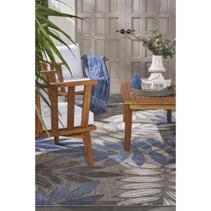 Nourison Aloha Floral Leaf Flatweave High-Low Indoor Outdoor Area Rug Grey/Blue 3'6" x 5'6"
