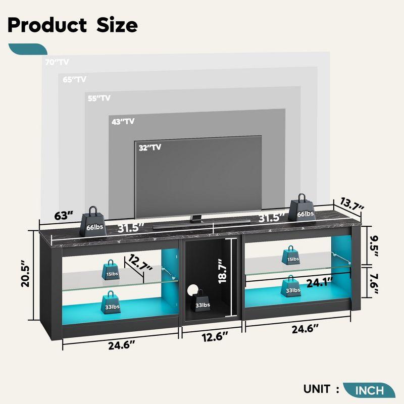 Bestier TV Stand for TVs up to 70" with LED Light, Entertainment Center for PS5 with Shelves, Black Marble