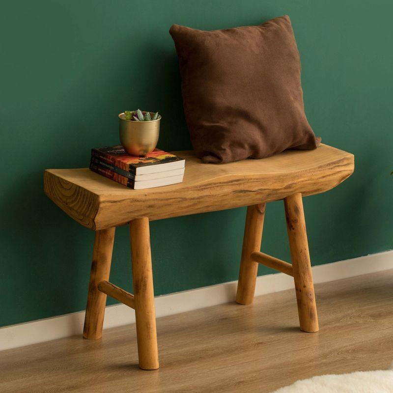 Vintiquewise Rustic Carved Wood Natural Edge Entryway Log Accent Bench