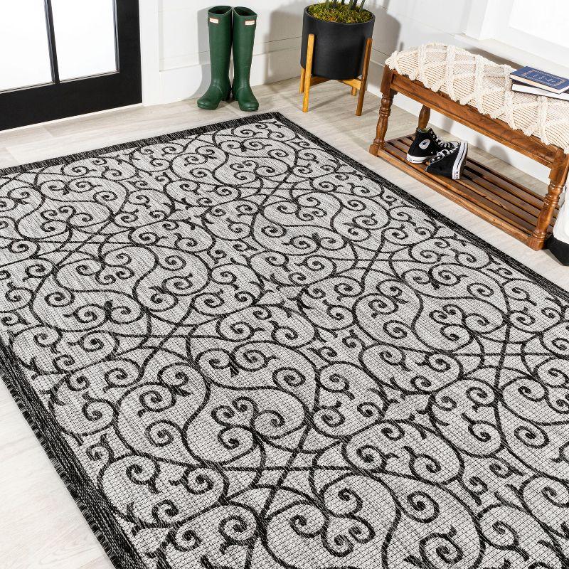 8' x 10' Madrid Vintage Filigree Textured Weave Indoor/Outdoor Area Rug, Light Gray/Black - JONATHAN Y