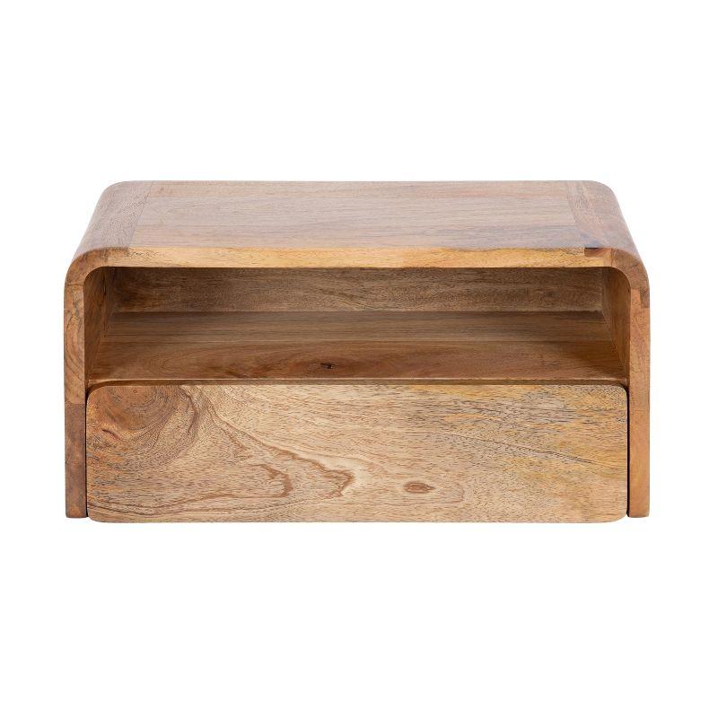 Natural Mango Wood Floating Side Table with Drawer