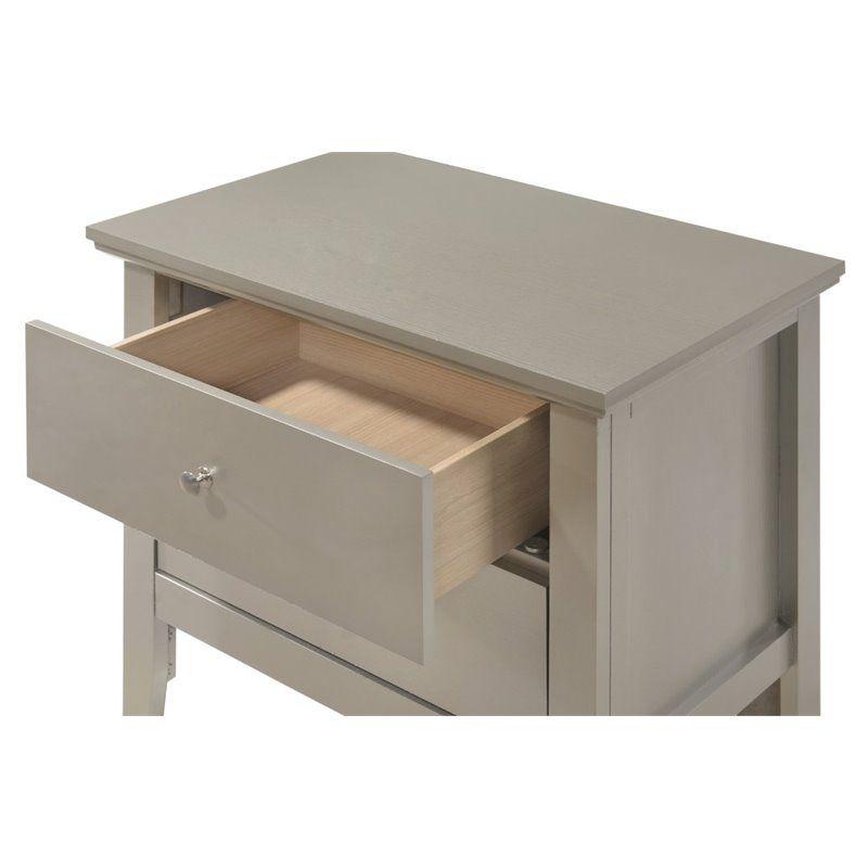 Champagne Silver 24" 2-Drawer Nightstand with Nickel Hardware