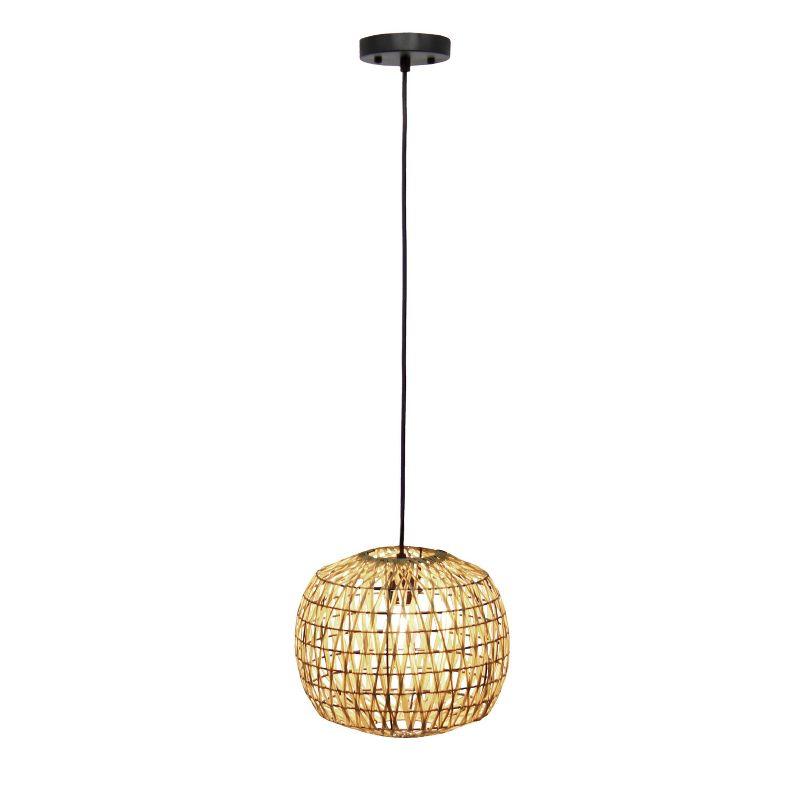 1-Light 11.38" Bohemian Farmhouse Coastal Woven Paper Shade Pendant Beige - Lalia Home: UL Listed, Adjustable Cord