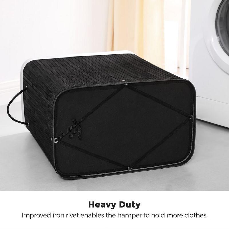 Black Bamboo Foldable Laundry Hamper with Lid and Handles