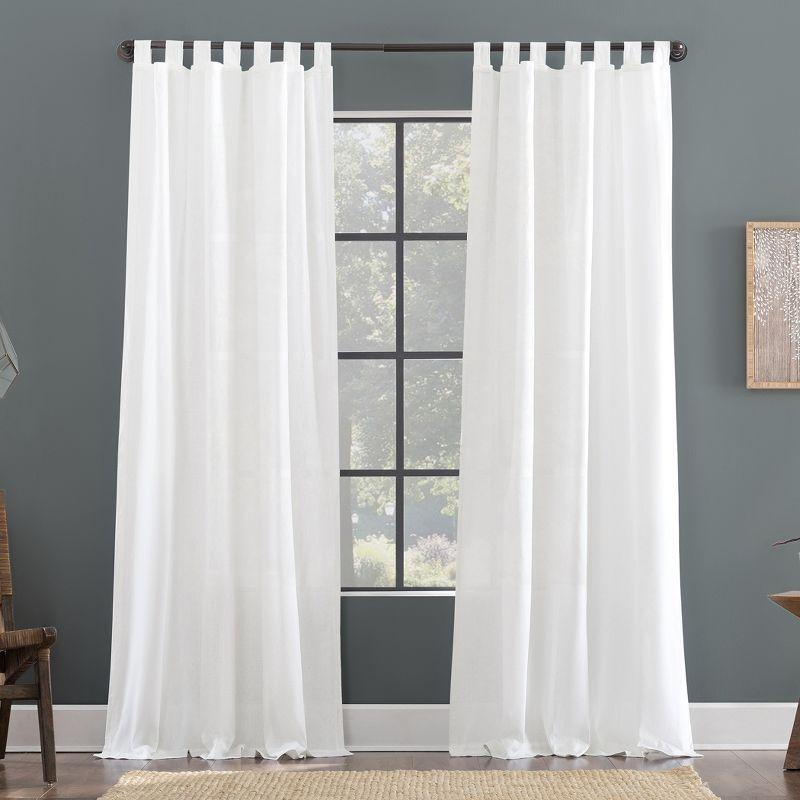 White Linen Cotton Blend Tab Top Curtain Panel 50" x 96"