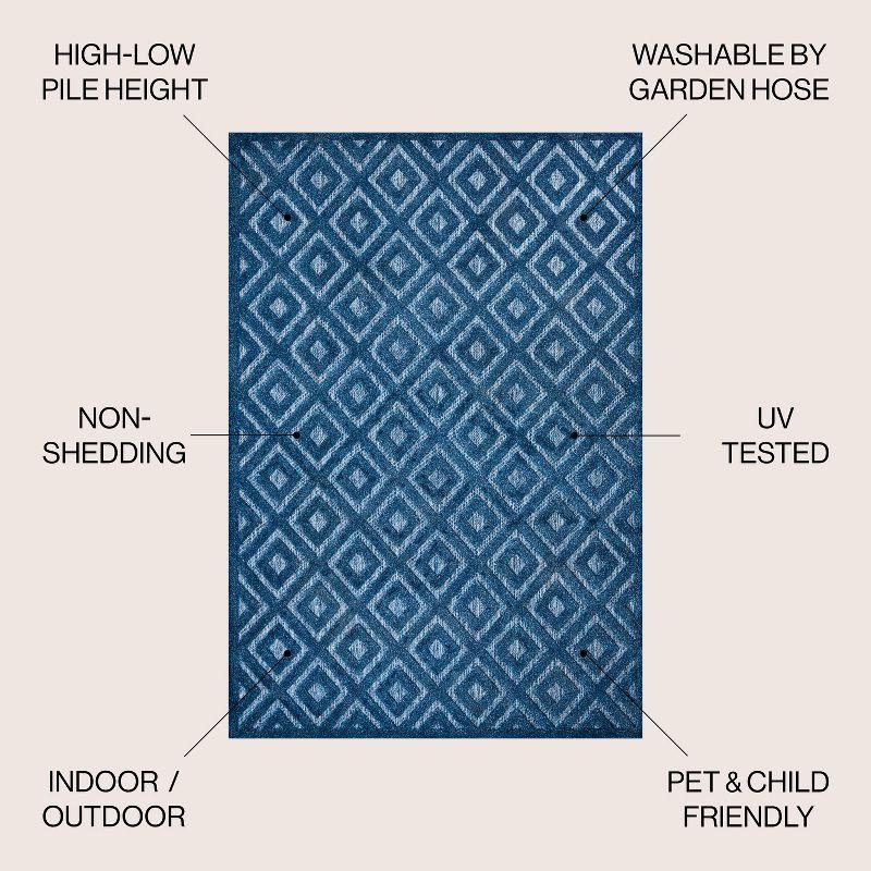 5'x8' Portmany Neutral Diamond Trellis Indoor/Outdoor Area Rug, Navy - JONATHAN Y