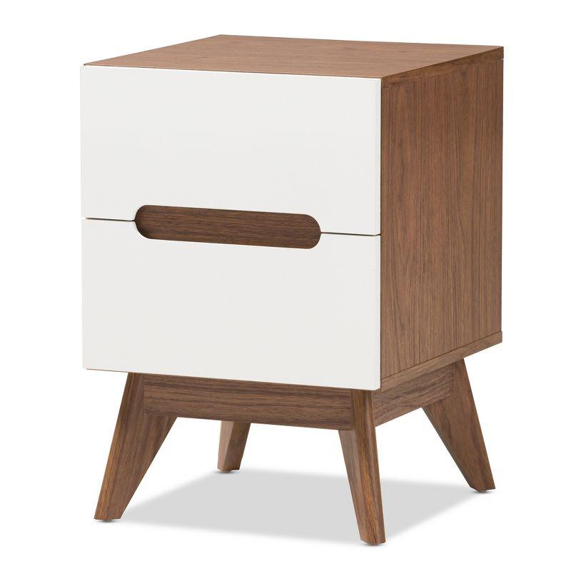 Calypso Mid-Century Modern White and Walnut 2-Drawer Nightstand