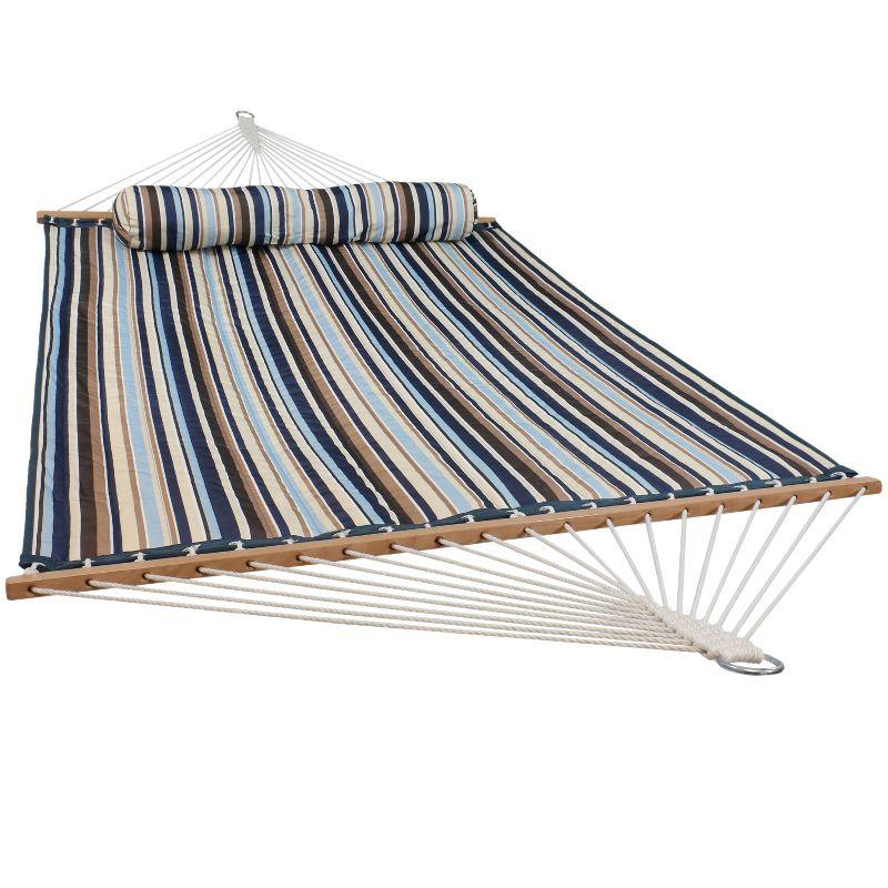 Ocean Isle Quilted Fabric Double Hammock with Pillow - 450 lb Capacity