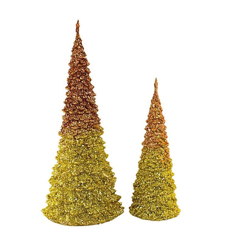 Roman 17.5 Inch Gold Glitter Lighted Trees Set/2 Star Christmas Tree Sculptures