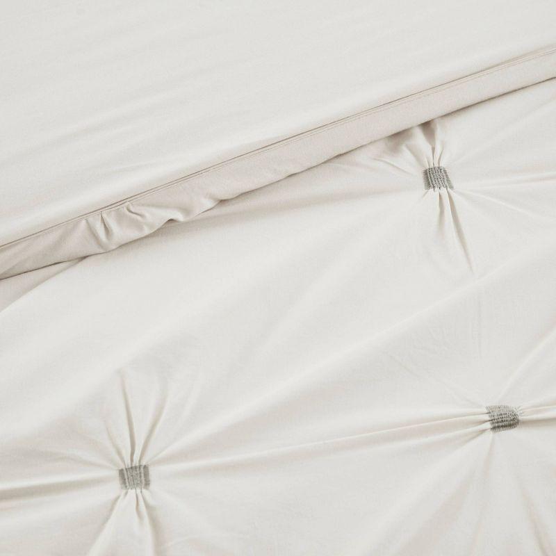 White Full/Queen Cotton Pintuck Duvet Cover Set