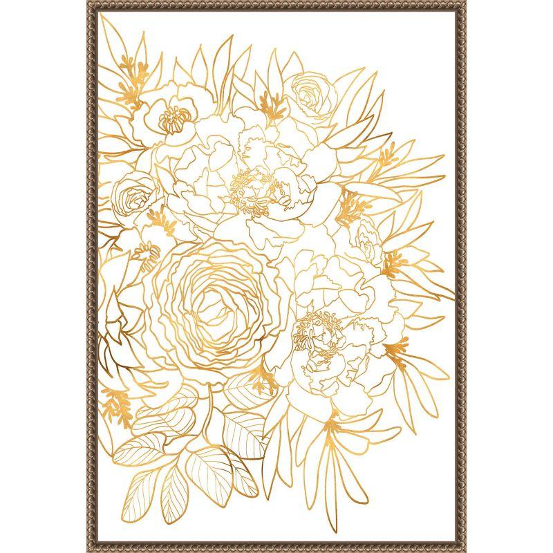 Amanti Art Rose floral art in gold by Rosana Laiz Blursbyai Canvas Wall Art Print Framed 16 x 23-in.