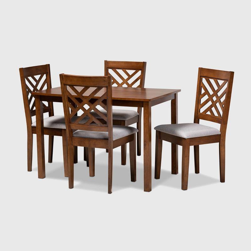 Walnut Brown Wood Dining Set with Gray Upholstered Chairs