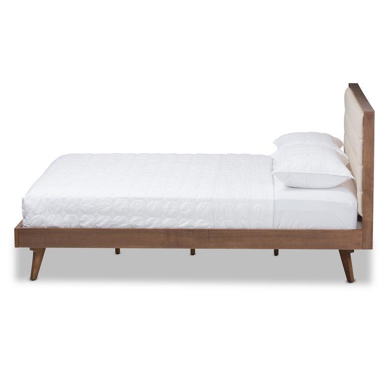 Soloman Mid-Century Modern Light Beige Linen & Walnut Wood Full Bed