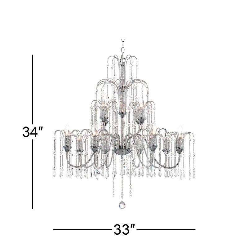 Vienna Full Spectrum Crystal Rain Chrome Chandelier 33" Wide Modern 12-Light Fixture for Dining Room House Foyer Kitchen Island Entryway Bedroom Home