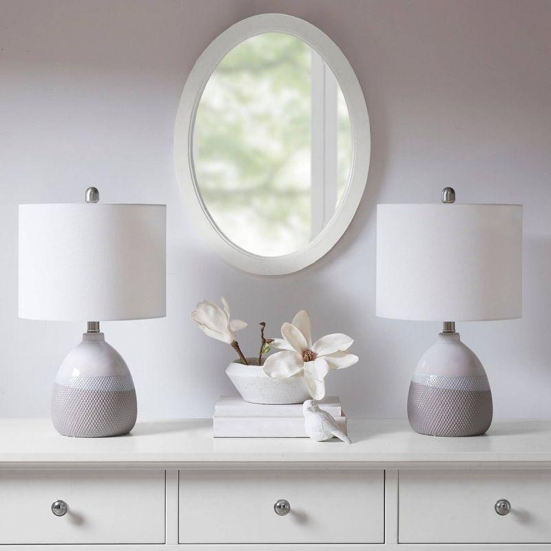 Ivory and Gray Ceramic Table Lamp with Drum Shade