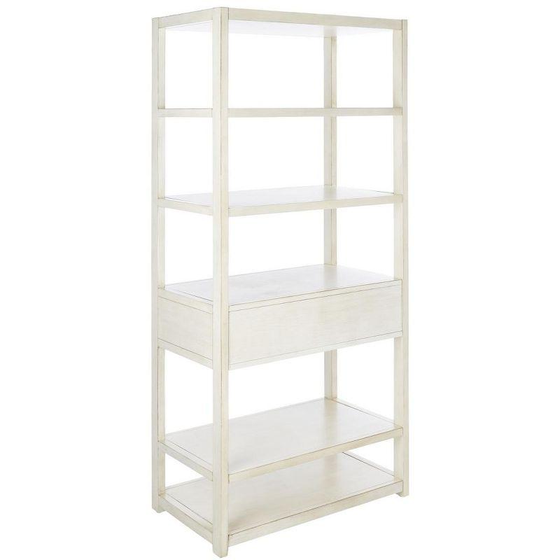 Antique White Acacia Wood 5-Shelf Etagere with Drawer