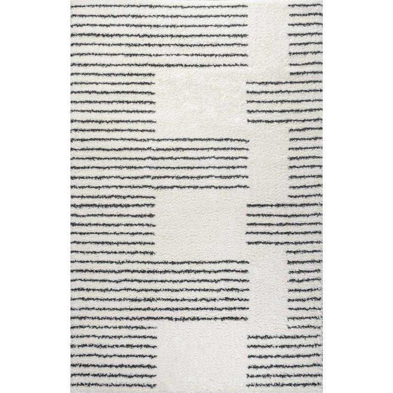 Petra Abstract Stripe Geometric Shag Area Rug - JONATHAN Y