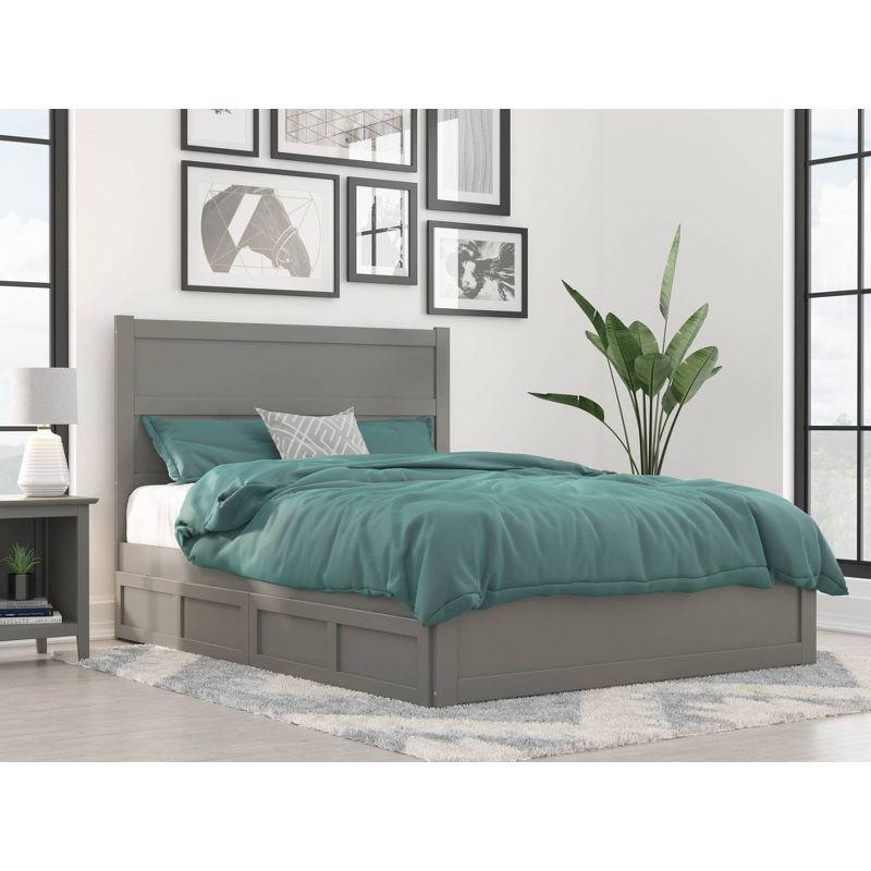 Gray Queen Wood Platform Bed with Storage Drawers