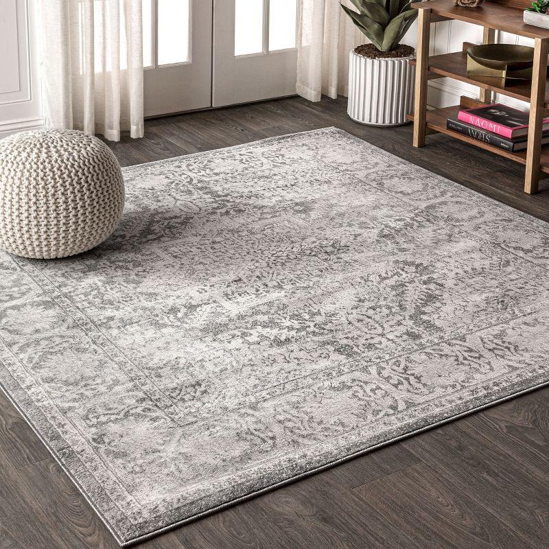 6'x6' Modern Persian Vintage Medallion Area Rug, Light Grey - JONATHAN Y