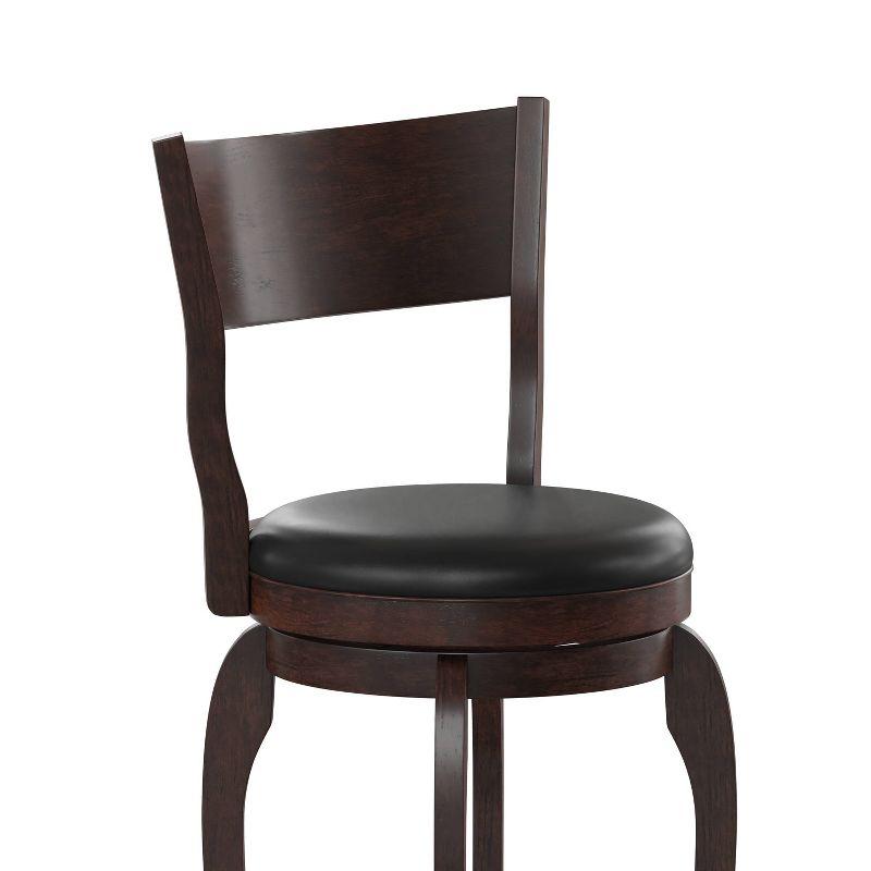 Espresso Swivel Bar Stool with Wood Frame and Leather Seat