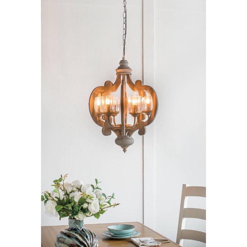 Elegant 6-Light Gray Wood Chandelier with Clear Glass Shades