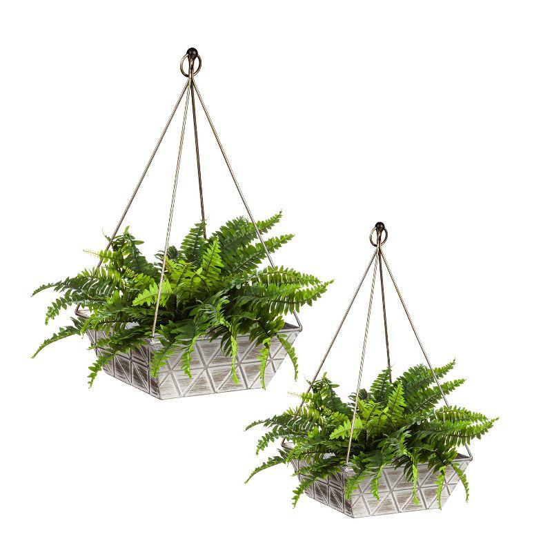 Evergreen Geometric Brushed Iron Planters, Set of 2