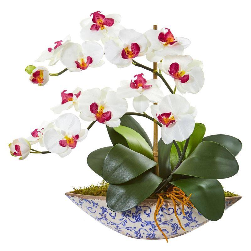 White Phalaenopsis Orchid in Decorative Vase, 18.5" Tall